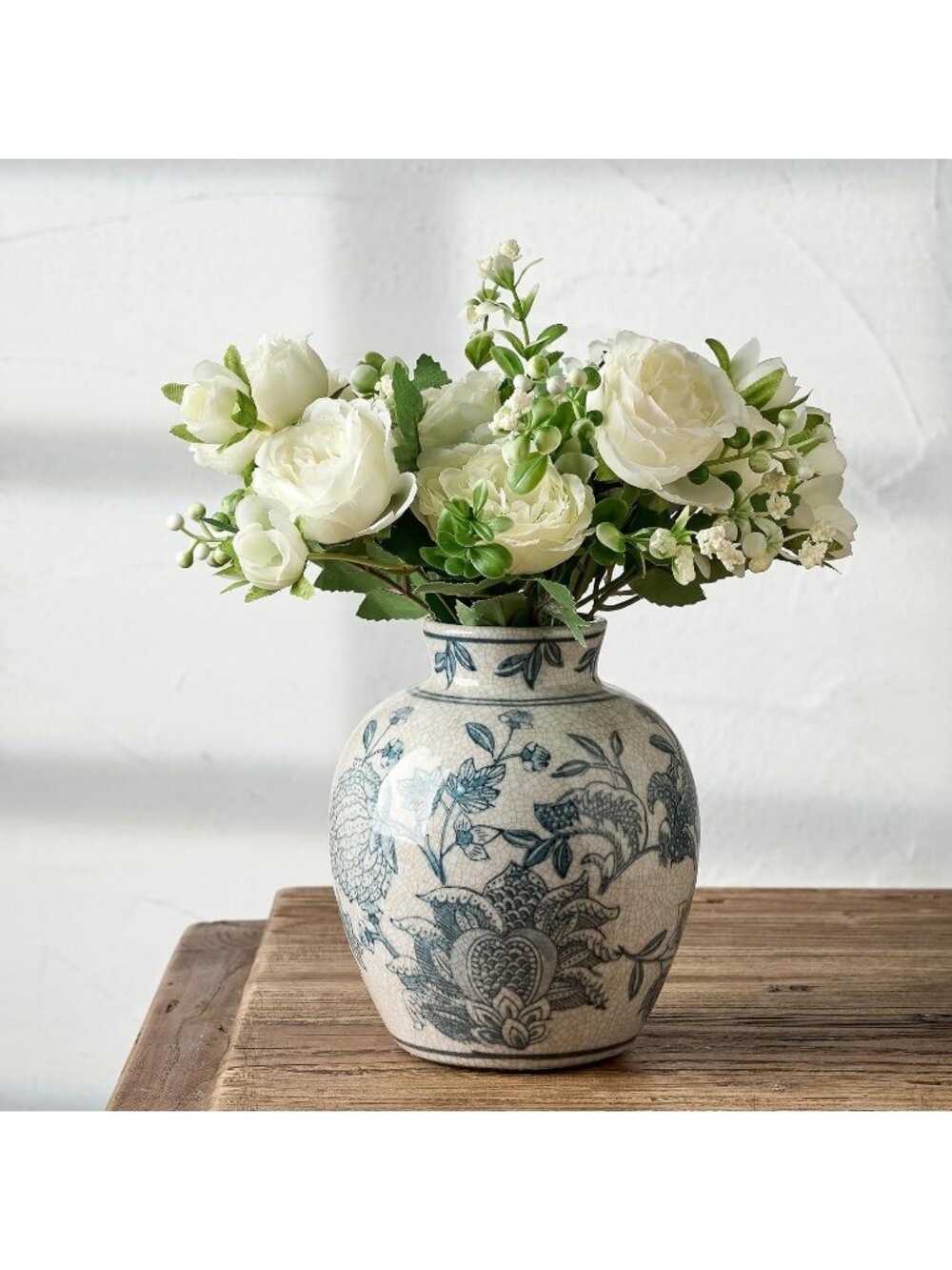 6.3 Inch Blue and White Ceramic Chinoiserie Floral Vase Living Room Home Decor